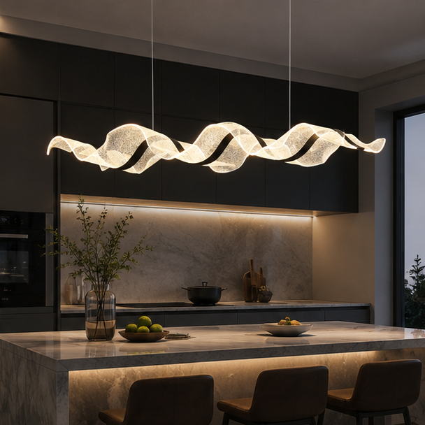 LuxRoyale Modern Wave LED Chandelier for Dining Room & Kitchen Island
