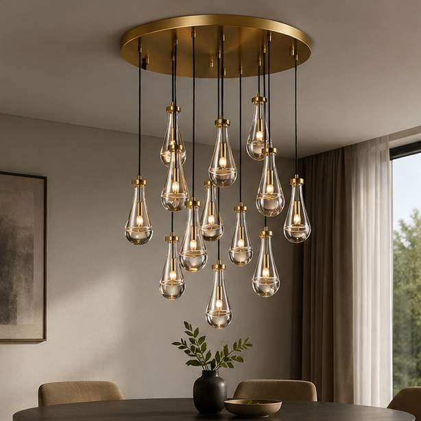 Royelux Artisan Teardrop Chandelier - Modern LED Glass Droplet Ceiling Light