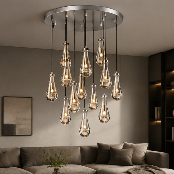 Royelux Artisan Teardrop Chandelier - Modern LED Glass Droplet Ceiling Light