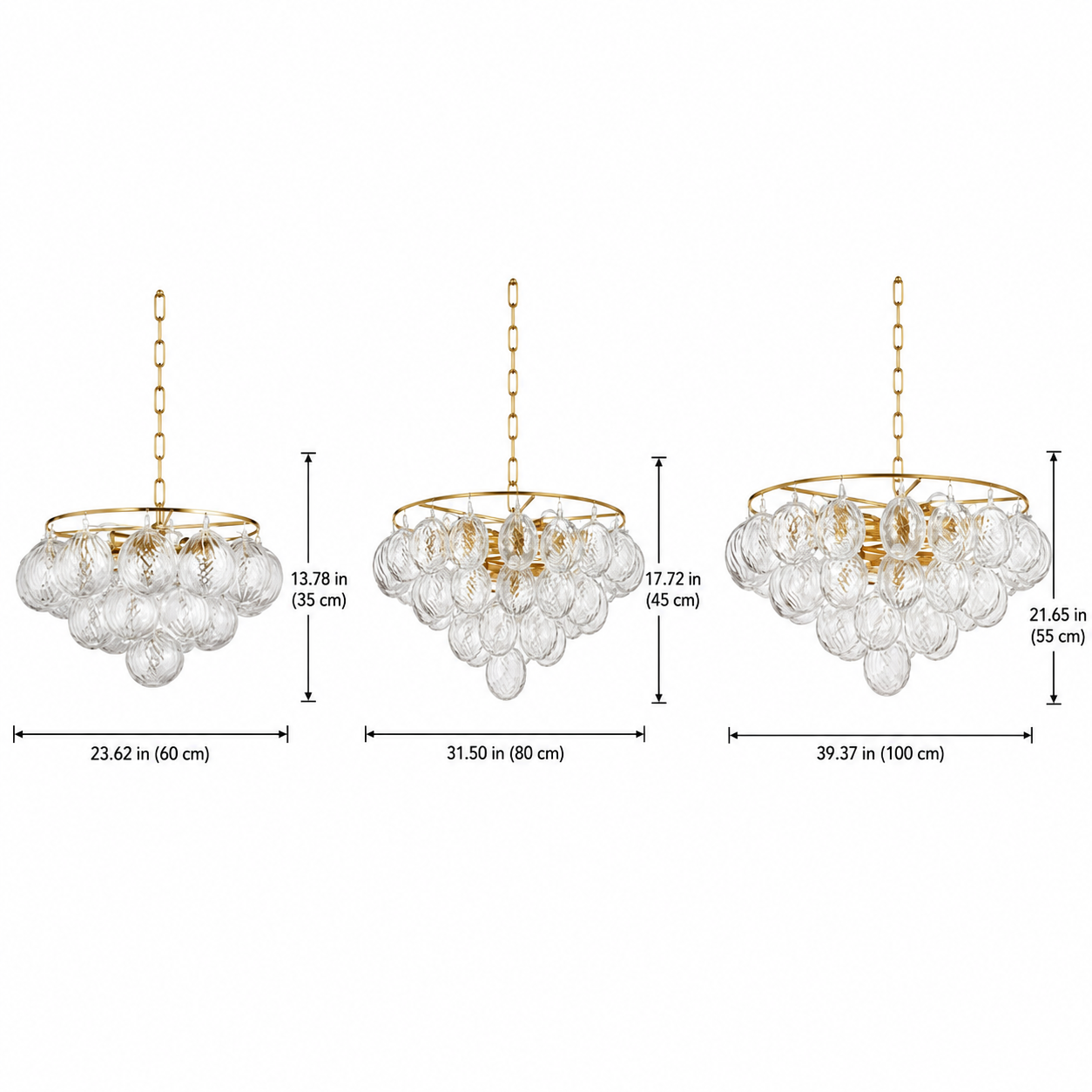 LuxRoyale Glass Bubble Chandelier-Modern Gold Orb Pendant Light Fixture