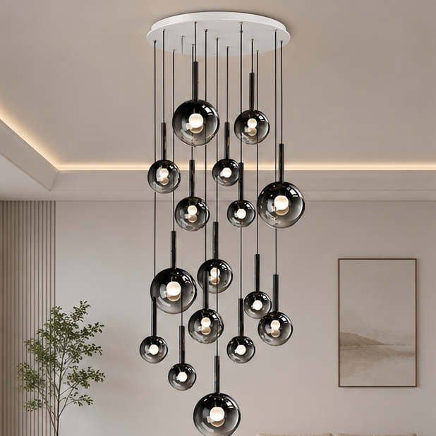 RoyaleGlow Modern Glass Bubble Pendant Chandelier for High Ceilings & Staircases