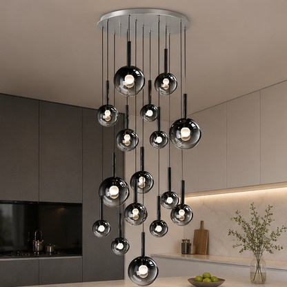 RoyaleGlow Modern Glass Bubble Pendant Chandelier for High Ceilings & Staircases