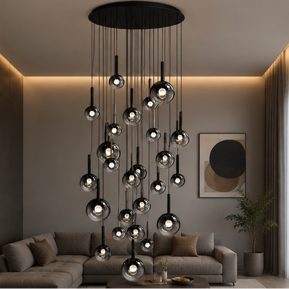 RoyaleGlow Modern Glass Bubble Pendant Chandelier for High Ceilings & Staircases
