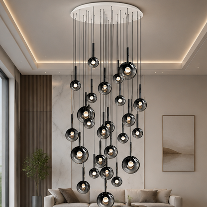 RoyaleGlow Modern Glass Bubble Pendant Chandelier for High Ceilings & Staircases