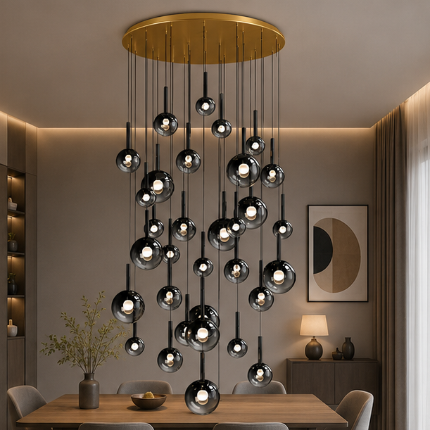 RoyaleGlow Modern Glass Bubble Pendant Chandelier for High Ceilings & Staircases