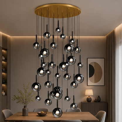 RoyaleGlow Modern Glass Bubble Pendant Chandelier for High Ceilings & Staircases