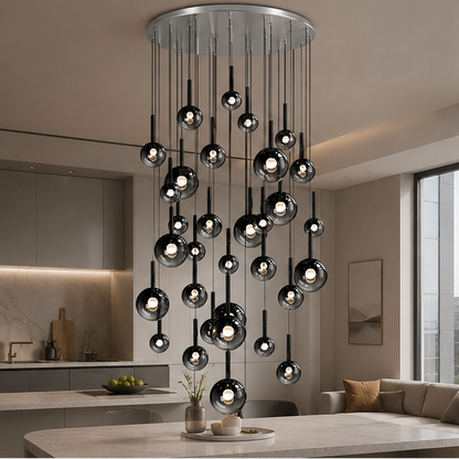RoyaleGlow Modern Glass Bubble Pendant Chandelier for High Ceilings & Staircases
