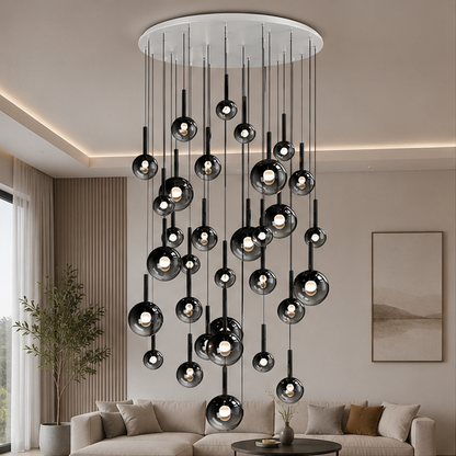 RoyaleGlow Modern Glass Bubble Pendant Chandelier for High Ceilings & Staircases