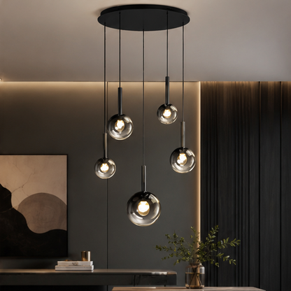 RoyaleGlow Modern Glass Bubble Pendant Chandelier for High Ceilings & Staircases