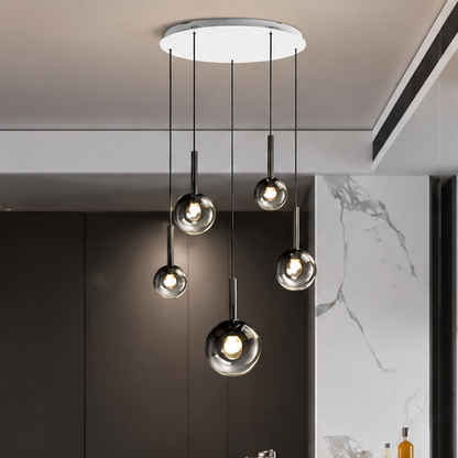 RoyaleGlow Modern Glass Bubble Pendant Chandelier for High Ceilings & Staircases
