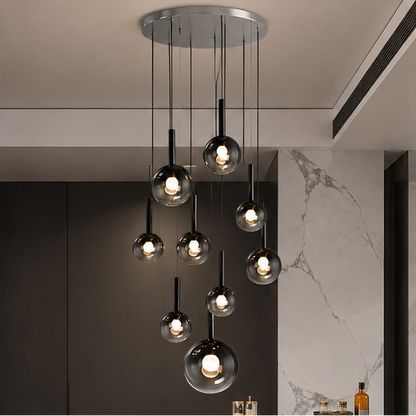 RoyaleGlow Modern Glass Bubble Pendant Chandelier for High Ceilings & Staircases