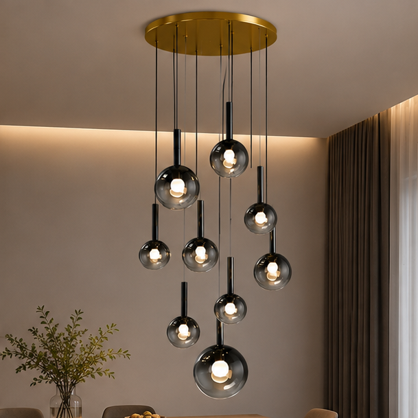 RoyaleGlow Modern Glass Bubble Pendant Chandelier for High Ceilings & Staircases