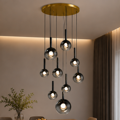RoyaleGlow Modern Glass Bubble Pendant Chandelier for High Ceilings & Staircases