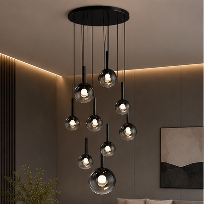 RoyaleGlow Modern Glass Bubble Pendant Chandelier for High Ceilings & Staircases