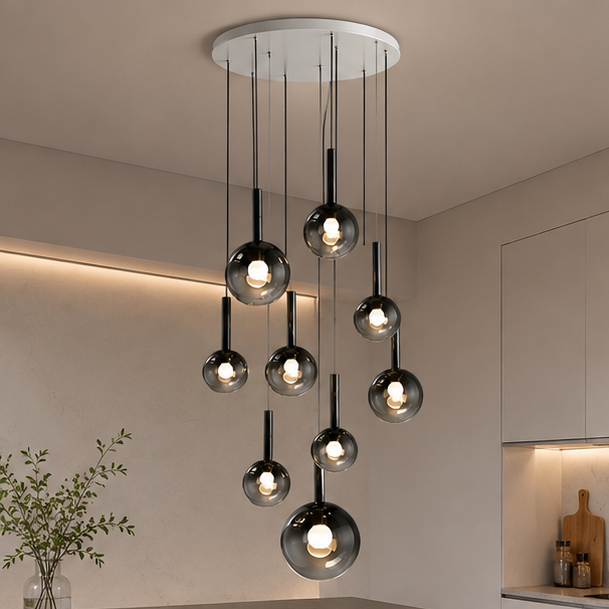 RoyaleGlow Modern Glass Bubble Pendant Chandelier for High Ceilings & Staircases