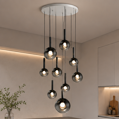 RoyaleGlow Modern Glass Bubble Pendant Chandelier for High Ceilings & Staircases