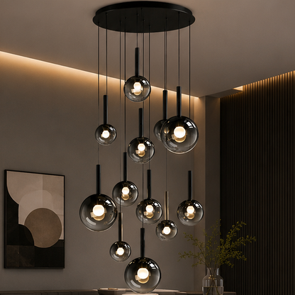 RoyaleGlow Modern Glass Bubble Pendant Chandelier for High Ceilings & Staircases