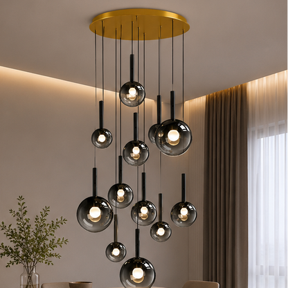 RoyaleGlow Modern Glass Bubble Pendant Chandelier for High Ceilings & Staircases