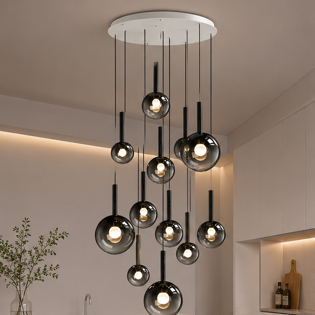 RoyaleGlow Modern Glass Bubble Pendant Chandelier for High Ceilings & Staircases
