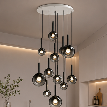 RoyaleGlow Modern Glass Bubble Pendant Chandelier for High Ceilings & Staircases