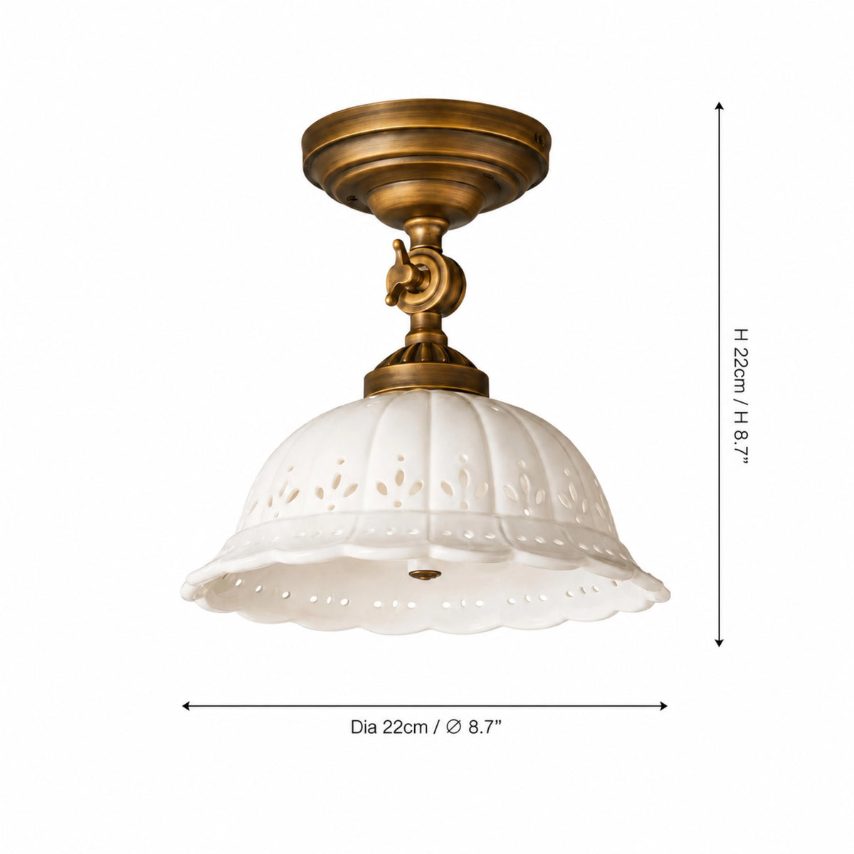 Royelux Antique Brass Flush Mount Ceiling Light with Ceramic Shade - Retro Indoor Lighting