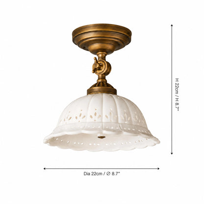 Royelux Antique Brass Flush Mount Ceiling Light with Ceramic Shade - Retro Indoor Lighting