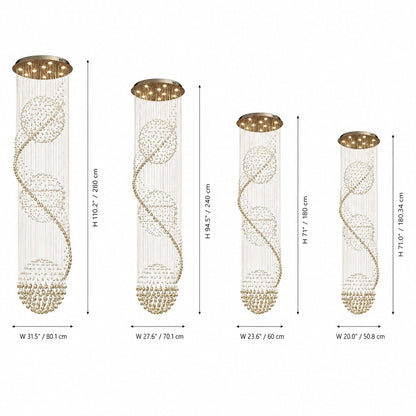 RoyaleGlow Modern Spiral K9 Crystal Chandelier - Three Sphere Hanging Light Fixture