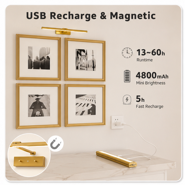 LuxRoyale Premium Brushed Gold Picture Light Rechargeable with Remote