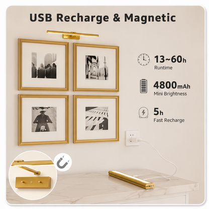 LuxRoyale Premium Brushed Gold Picture Light Rechargeable with Remote