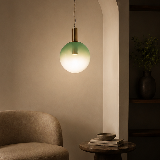 LuxRoyale Modern Blown Glass Pendant Light - Spherical Gold Tinted Hanging Lamp