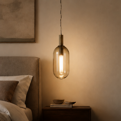 LuxRoyale Modern Blown Glass Pendant Light - Spherical Gold Tinted Hanging Lamp