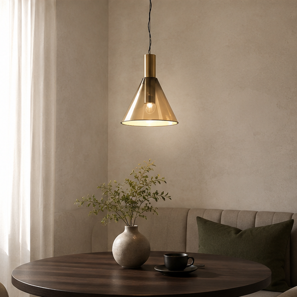 LuxRoyale Modern Blown Glass Pendant Light - Spherical Gold Tinted Hanging Lamp