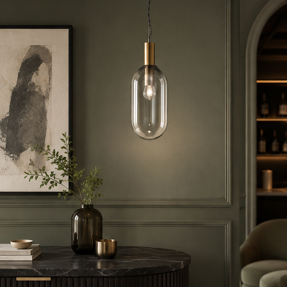 LuxRoyale Modern Blown Glass Pendant Light - Spherical Gold Tinted Hanging Lamp