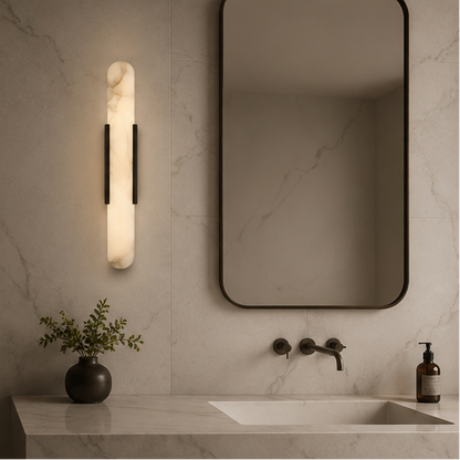 LuxRoyale 28" Elongated Alabaster Wall Sconce - Modern LED Up Down Light