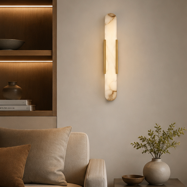 LuxRoyale 28" Elongated Alabaster Wall Sconce - Modern LED Up Down Light