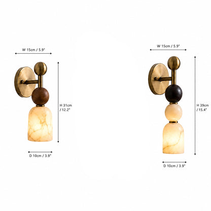 Royelux Genuine Alabaster Wall Sconce With Dark Marble Accent