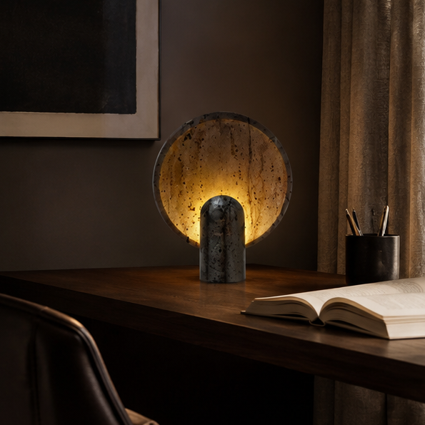 LuxRoyale Travertine Table Lamp Natural Stone Warm Ambient Light