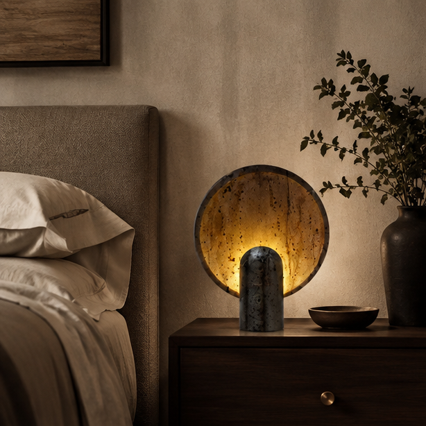 LuxRoyale Travertine Table Lamp Natural Stone Warm Ambient Light