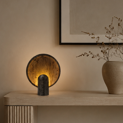LuxRoyale Travertine Table Lamp Natural Stone Warm Ambient Light