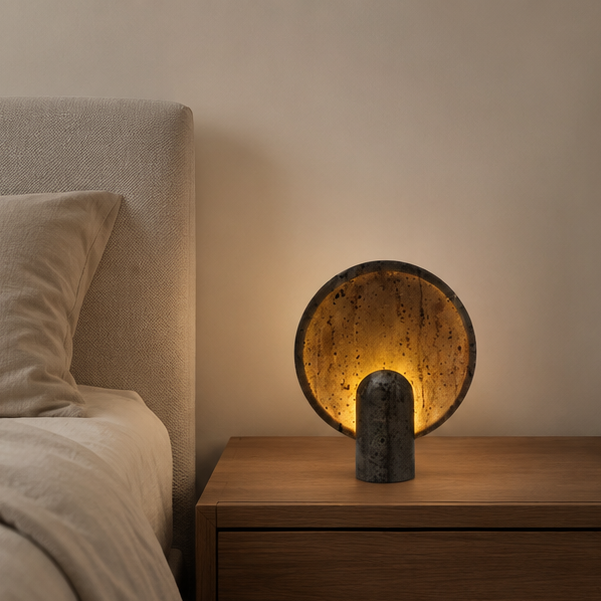LuxRoyale Travertine Table Lamp Natural Stone Warm Ambient Light