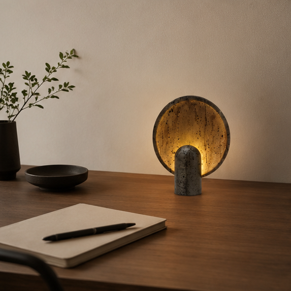 LuxRoyale Travertine Table Lamp Natural Stone Warm Ambient Light
