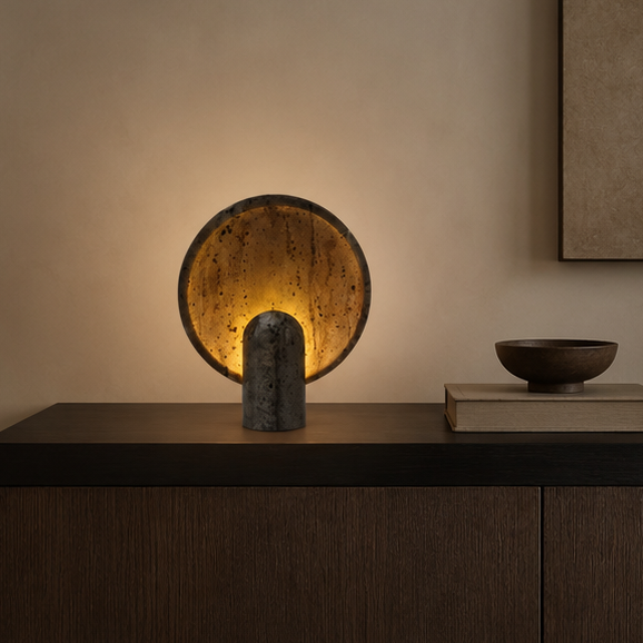 LuxRoyale Travertine Table Lamp Natural Stone Warm Ambient Light