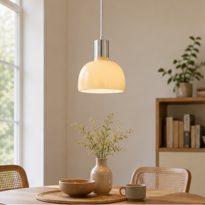 RoyaleGlow Mid-Century Modern Dome Pendant Light - White Multi-Lobe Blown Glass