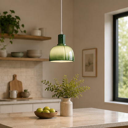 RoyaleGlow Mid-Century Modern Dome Pendant Light - White Multi-Lobe Blown Glass