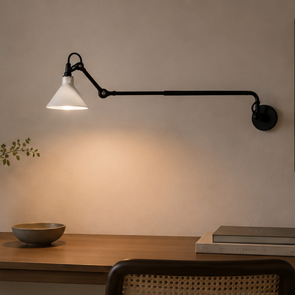 RoyaleGlow Industrial Red Swing Arm Wall Sconce - Adjustable Metal Task Lamp