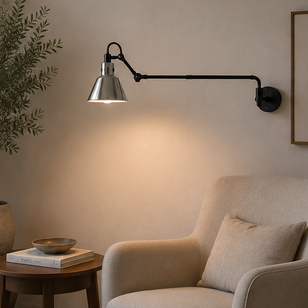 RoyaleGlow Industrial Red Swing Arm Wall Sconce - Adjustable Metal Task Lamp