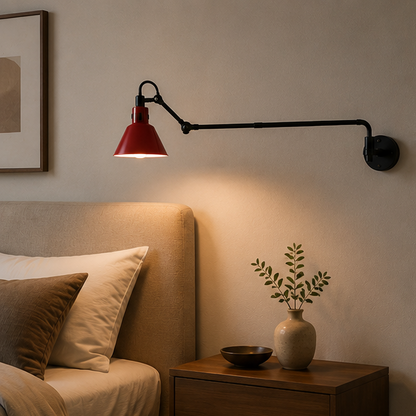 RoyaleGlow Industrial Red Swing Arm Wall Sconce - Adjustable Metal Task Lamp