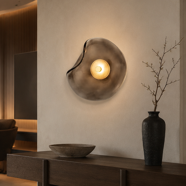 LuxRoyale Japandi Curved Glass LED Wall Sconce Light with Warm White Glow
