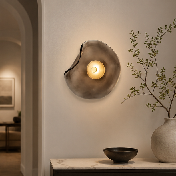 LuxRoyale Japandi Curved Glass LED Wall Sconce Light with Warm White Glow