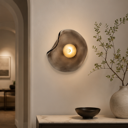 LuxRoyale Japandi Curved Glass LED Wall Sconce Light with Warm White Glow
